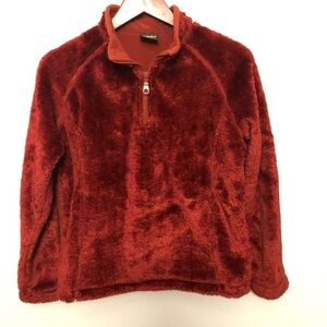 Women’s Cabela’s Red Fluffy Fleece 1/4‎ Zip Polartec Jacket. Size Small. WARM